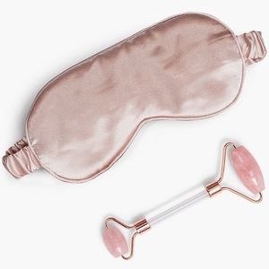 Zoë Ayla Rose Quartz Facial Roller & Silky Sleep Mask Set